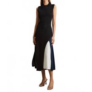 NEW REISS faro hybrid colourblock sleeveless midi dress - petite in black
